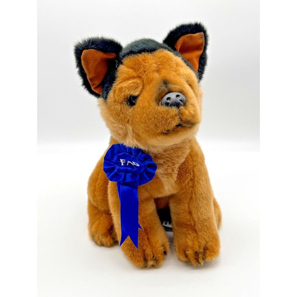 FAO Schwarz Toys R Us Blue Ribbon German Shepherd Puppy Dog Plush 11" EUC